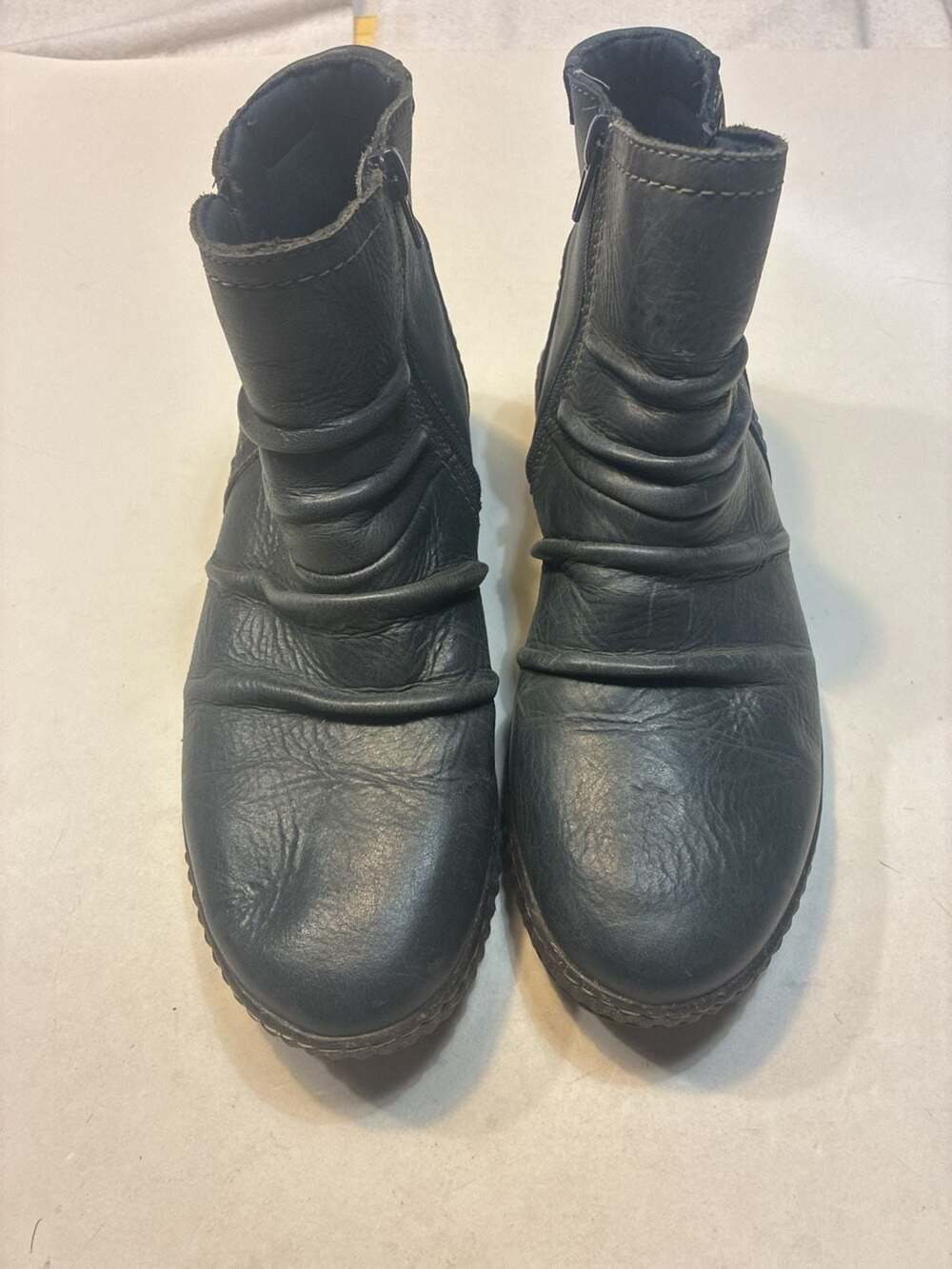 Clarks Caroline Orchid Leather Ruched Ankle Boots Black